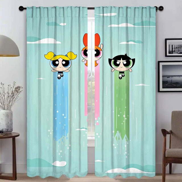 Powerpuffs Girls Halloween Küchenvorhänge Set, 2 Stück, Blau, B: 50 cm, H: 70 cm - Bild 1