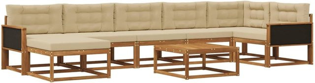 vidaXL Outdoor-Sofagarnitur in L-Form aus Akazienholz mit 8 Kissen in Beige und Natur - Bild 1