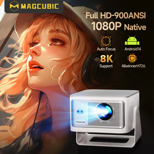 Magcubic HY350Max Beamer mit Android 14, 4K Unterstützung, Native 1080P Full HD, 900 ANSI Lumen, Auto Focus, WiFi 6 und Bluetooth 5.4, Weiß - Bild 1