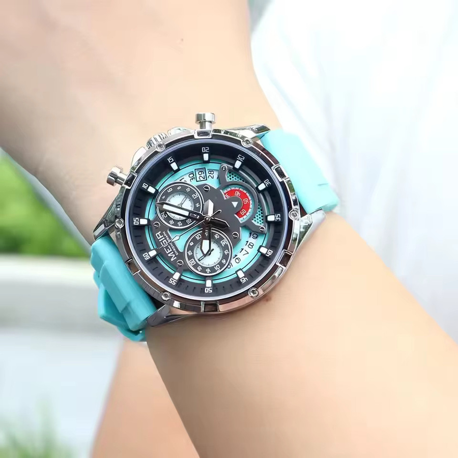 MEGIR Chronograph Quarzuhr, Blau, Silikon, Herren - Bild 4