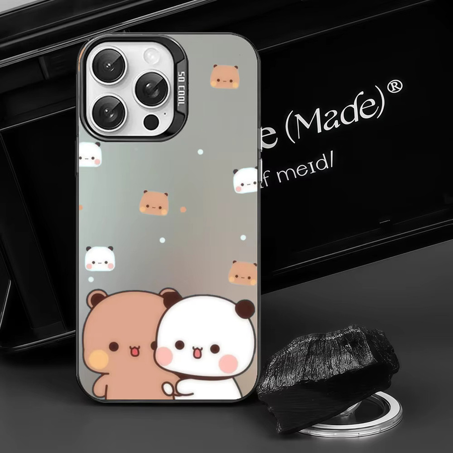 BuBu DuDu Cartoon Handyhülle für iPhone 16 15 14 13 12 11 Pro Max in Grau Matt mit Laser Metallic Aurora Effekt - Bild 3