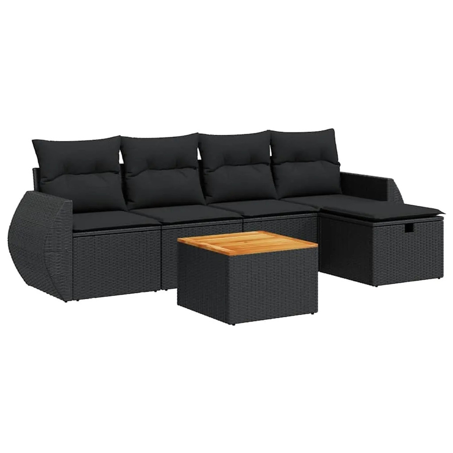 vidaXL 6-teilige Garten-Sofagarnitur in L-Form aus Polyrattan mit Kissen und Polsterung in Schwarz - Bild 2