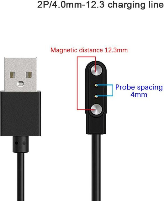 Keneng Magnetisches 2-Pin USB Ladekabel für Smartwatch A9 in Schwarz oder Weiß - Bild 1