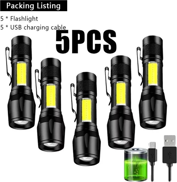 XIWANGFIRE Mini wiederaufladbare LED-Taschenlampe mit XPE COB-Lampenperlen und doppelter Lichtquelle in Schwarz - Bild 1