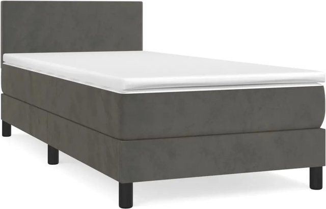 vidaXL Boxspringbett mit Matratze in Dunkelgrau, Hybridbett mit Taschenfederkern aus Samt, B/T: 100 x 200 cm - Bild 1