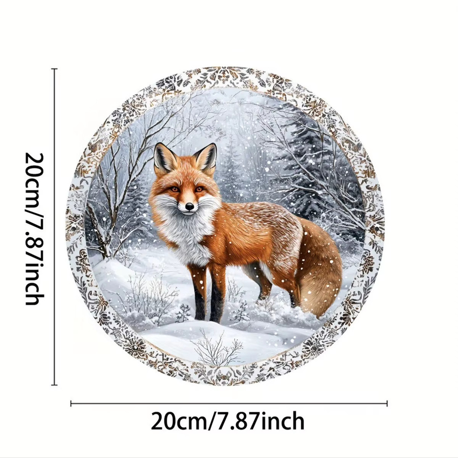 Rundes Aluminiumschild von Potdemiel mit rotem Fuchs im Winterthema, rustikale Vintage-Wanddekoration, Durchmesser: 20,3 cm - Bild 2