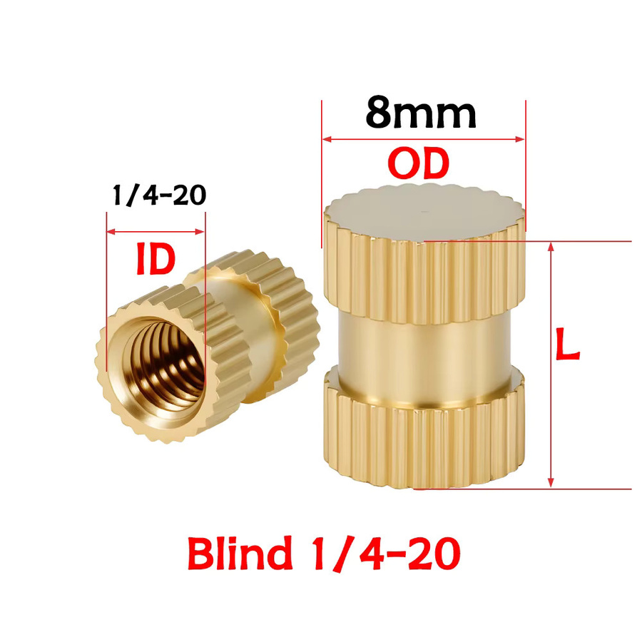 YUEYUN QING Messing-Einsatzmuttern 1/4-20 Zoll, gerade gerändelt, Farbe Gold, für Heißschmelzformung, Spritzguss und 3D-Drucker DIY-Einsätze - Bild 2