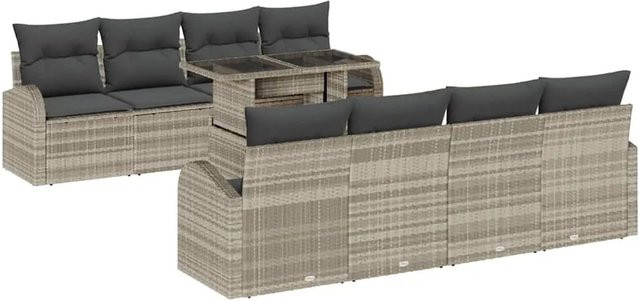vidaXL Garten-Sofa-Set aus Poly Rattan in Hellgrau mit 7-teiligem Set und Kissen - Bild 1
