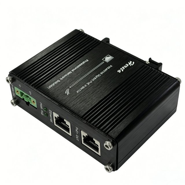 Hereta Industrieller Gigabit PoE-Injektor für DIN-Schienen- und Wandmontage, Schwarz, 2,5/5/10 Gbps, 30W/60W, IEEE802.3 af/at, 10/100/1000Mbps Ethernet/LAN - Bild 1