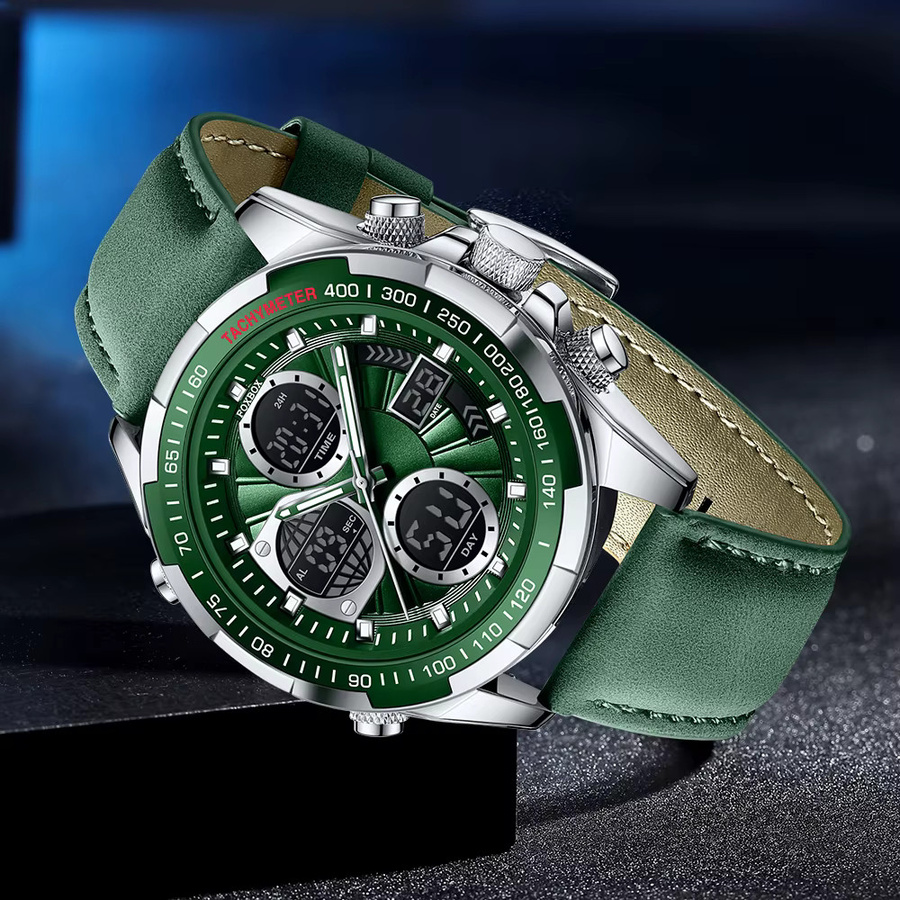 LIGE Chronograph, Digitaluhr, Quarz, Leder, orange, Herren - Bild 3