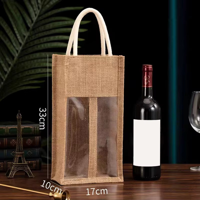 Geschenkbox für Rotwein und Champagner mit Fenster und Griff, braune Jute-Optik aus Papier, ideal für Hochzeiten und Gastgeschenke - Bild 3