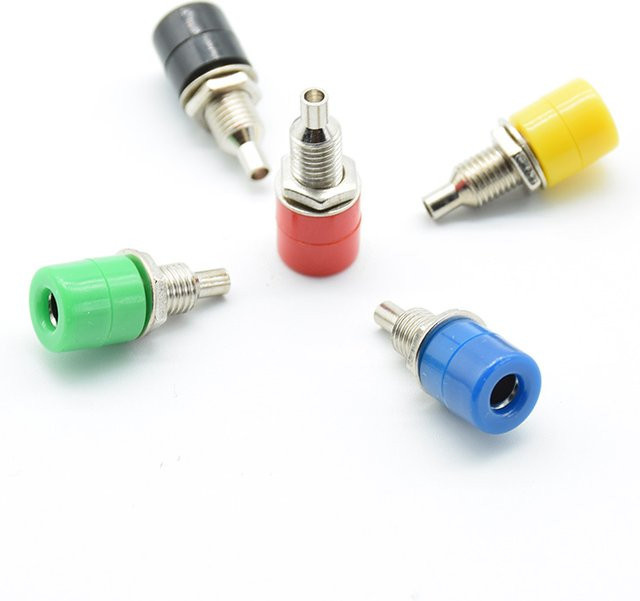 10 Stück Bananenstecker Buchsen 4mm Set in den Farben Rot, Grün, Gelb, Schwarz und Blau für Panel-Öffnungen und Verstärker-Terminals - Bild 1