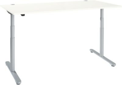 Elektrisch höhenverstellbarer Schreibtisch SCHÄFER mit T-Fuß Rundrohr, weiß/weißaluminium, B: 180 cm, T: 80 cm, H: 63,4-129,4 cm - Bild 1