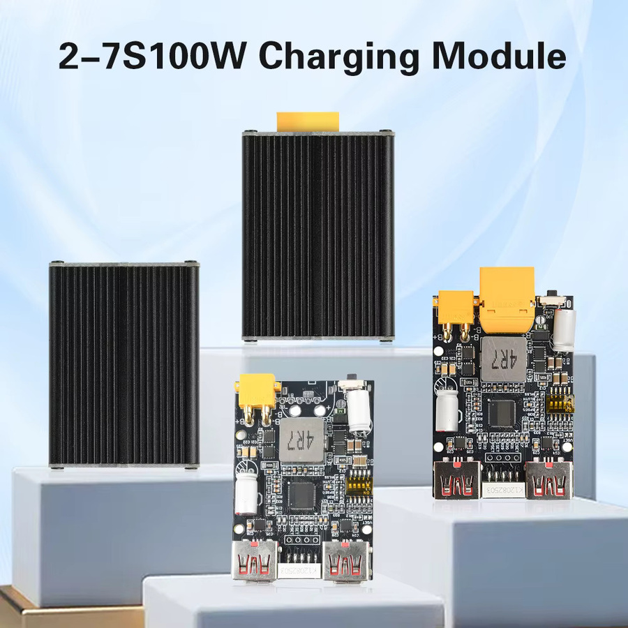 100W Schnelllademodul mit USB Typ-C und XT30 XT60 Anschlüssen für Lithium-Eisenphosphat-Batterien in Schwarz - Bild 1