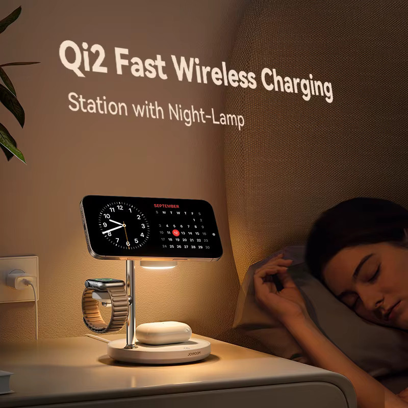 Joyroom Qi2 4-in-1 Magnetische Ladestation für iPhone 16-12 Serie, iWatch und AirPods, 15W Kabelloses Telefonladegerät, Weiß - Bild 3