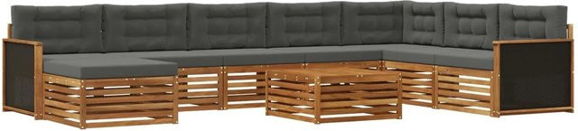vidaXL Outdoor-Sofagarnitur in U-Form aus Akazienholz mit 9 Kissen in Anthrazit und Braun - Bild 1