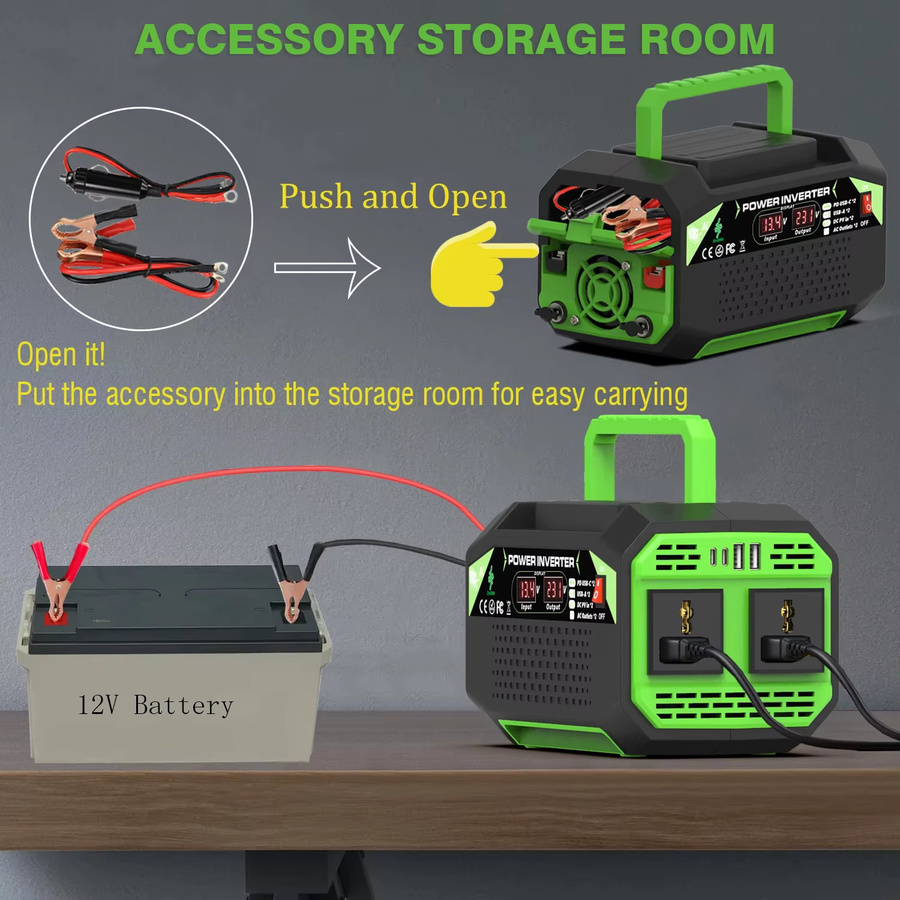 GECOFEER 500W Stromwechselrichter DC 12V zu AC 220V Spannungswandler mit USB-A und USB-C Anschlüssen sowie EU-Steckdose für Laptops und Außeneinsatz - Bild 5