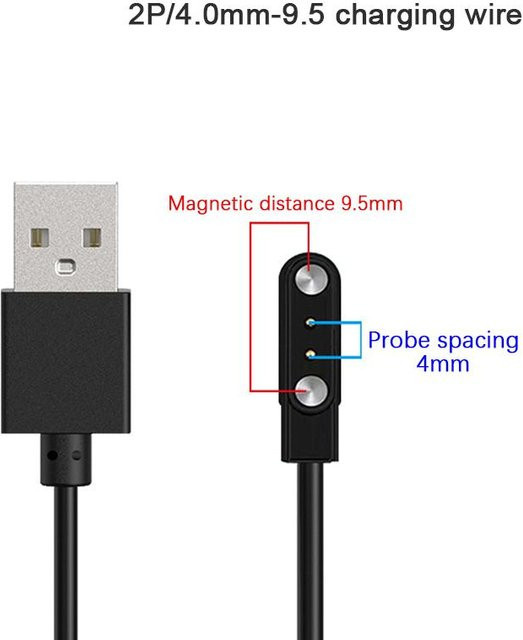 Papert Magnetisches 2-Pin USB Ladekabel für Smartwatches Universal A8 in Schwarz oder Weiß - Bild 1