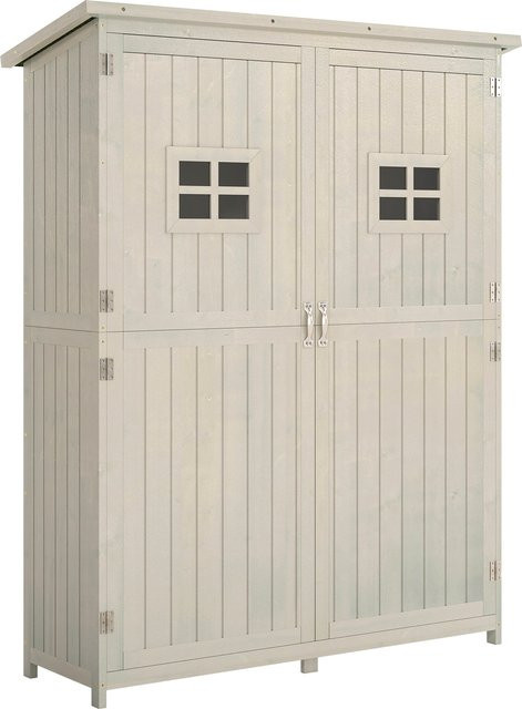 Outsunny Gartenschrank aus Kiefernholz in Grau mit Pultdach und Doppeltür für Gartenwerkzeug B/T/H: 127,5 x 50,0 x 164,0 cm - Bild 1