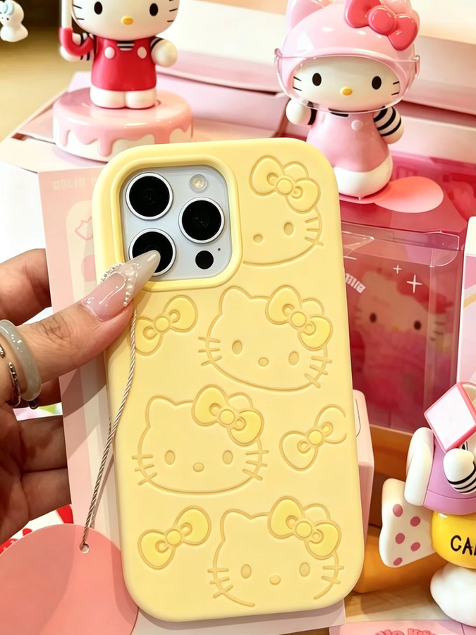 Sanrio Handyhülle in Candy-Farben für iPhone 17 Pro Max, 16, 15 und 14 – Matte stoßfeste Silikon-Softcase Hülle in Multicolour und Gelb - Bild 1