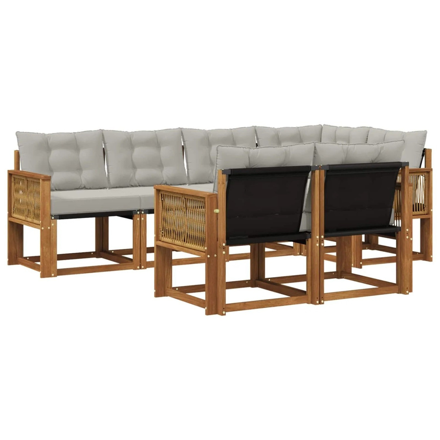 vidaXL Outdoor-Sofagarnitur L-Form aus massivem Akazienholz mit 7 Kissen in Natur und Hellgrau - Bild 2