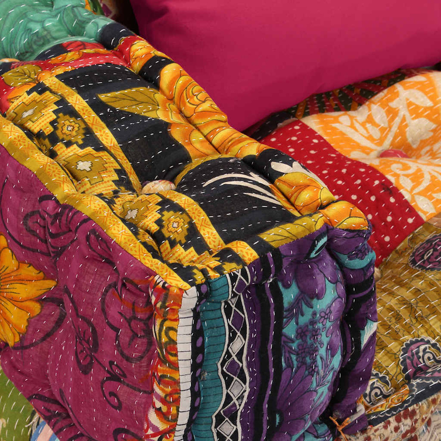 vidaXL Modularer 4-Sitzer Pouf Patchwork Stoff Multicolour B/T/H: 140 x 262 x 58 cm - Bild 4