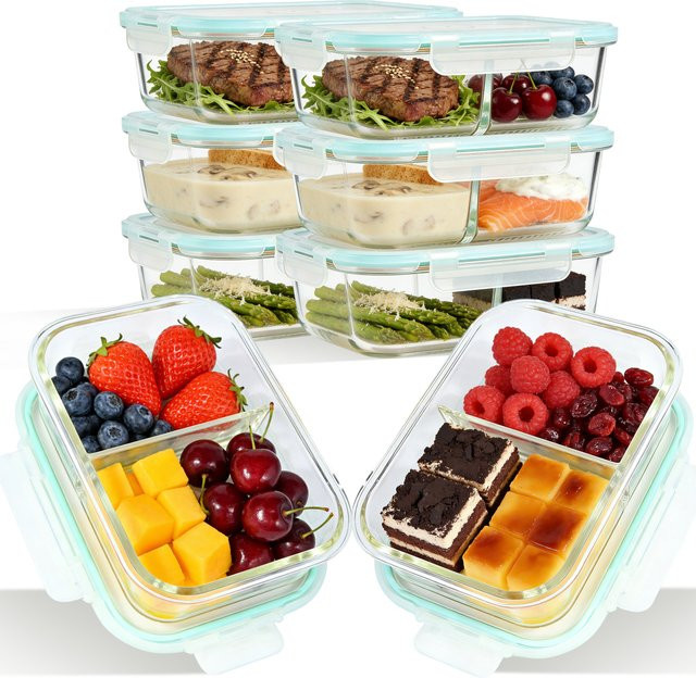 SIAZIH Glas-Bento-Box Set transparent, 1,04 l, unterteilt, auslaufsicher und mikrowellengeeignet - Bild 1