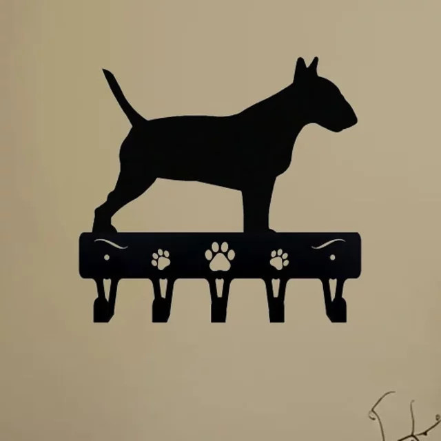 CIFBUY Bullterrier Metall-Wandkunst in Schwarz als Haustier-Handtuchhalter und Schlüsselhalter - Bild 1