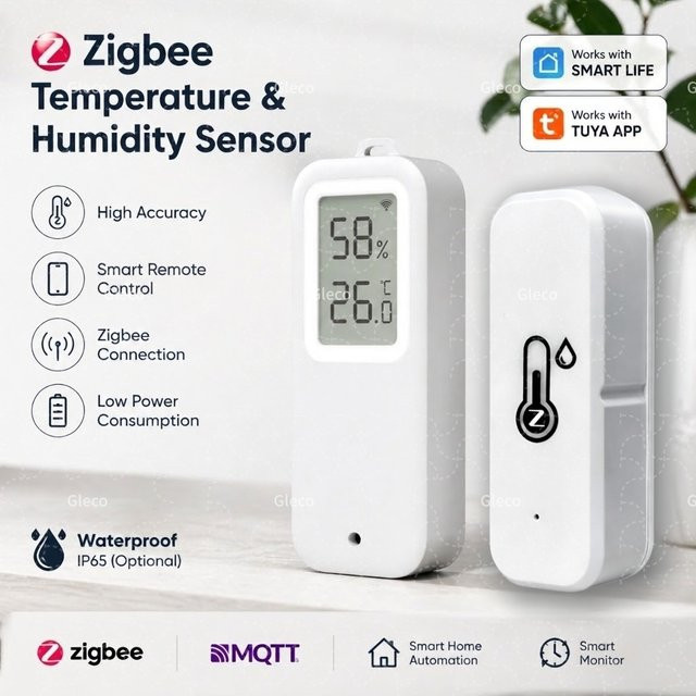 Tuya Zigbee/Wifi Temperatur- und Feuchtigkeitssensor in Weiß, wasserdichter LCD-Thermometer und Hygrometer für Innen- und Außenbereich, kompatibel mit Alexa und Z2M - Bild 1