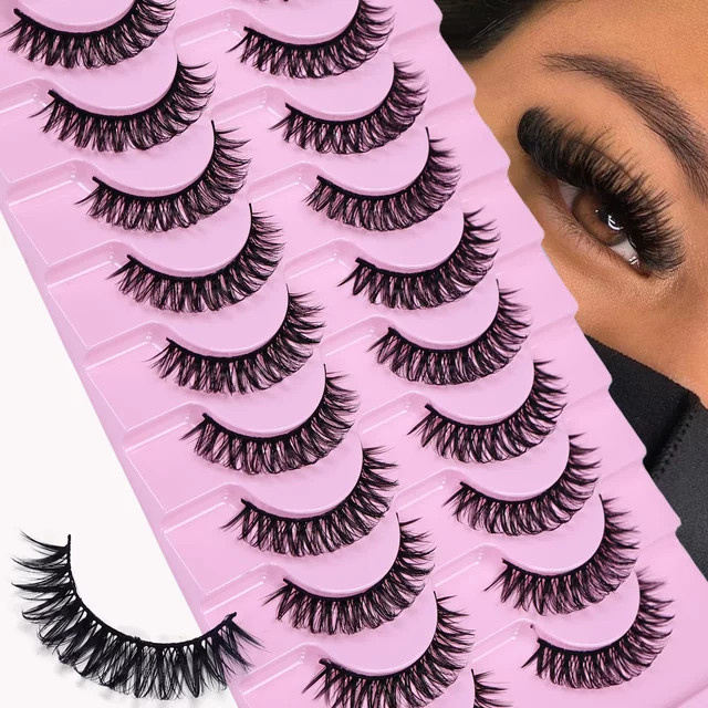 JIEFUXIN Russische Strip-Wimpern, D-Curl, Black, 10 Paar, Unisex - Bild 1