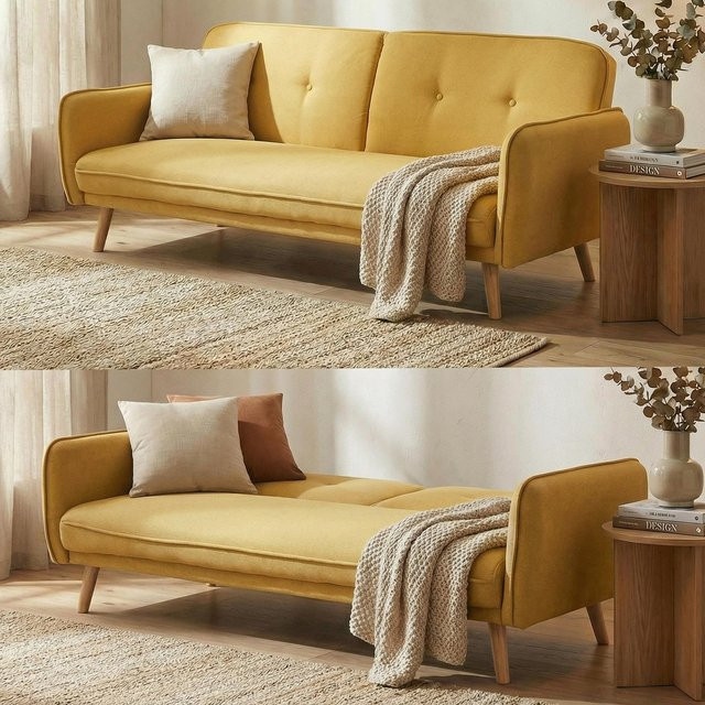 MCW Schlafsofa J18 Gelb, modernes Click-Clack Klappsofa mit Schlaffunktion und verstellbarer Rückenlehne, Stoffbezug - Bild 3