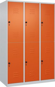 C+P Doppelstock-Spind Classic PLUS mit 3 Abteilen, Stahl, Lichtgrau/Reinorange, H x B x T: 185 x 120 x 50 cm - Bild 1