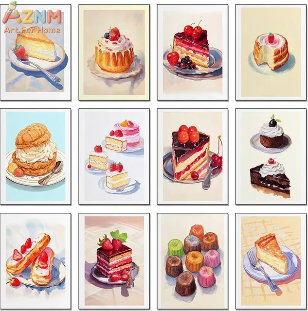 Kayou Leinwandgemälde Erdbeer-Französisches Gebäck Schokoladenkuchen Beeren-Blätterteig Eiscreme Wandkunst Poster Druck in Mehrfarbig - Bild 1