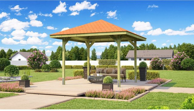 Weka Pavillon Gartenoase 651 in Natur-rot, B/T/H: 380 x 380 x 380 cm - Bild 1