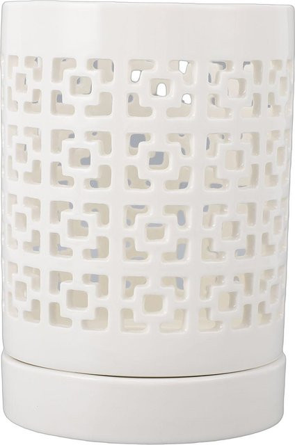Koogeelife Keramik Orchideentopf in Weiß mit Drainageloch und Stäbchenhalter, geometrisches Design, rund - Bild 1
