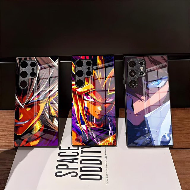 Yu-Gi-Oh Cartoon Handyhülle mit Glasabdeckung für Samsung Galaxy S26 Ultra S25 Edge Ultra S24 S23 S22 S21 Ultra Plus A57 A37 in Schwarz und Multicolour - Bild 1