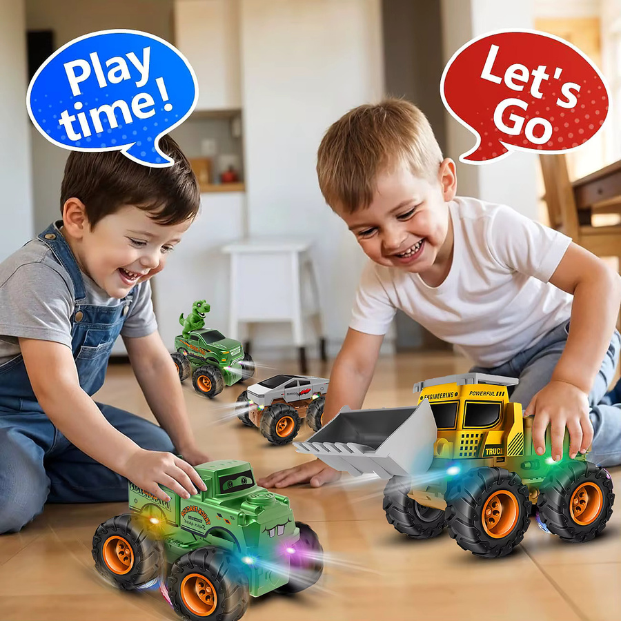 TONERJU Leuchtende Monster-Truck-Spielzeuge, Rückziehautos, 4er-Pack - Bild 4