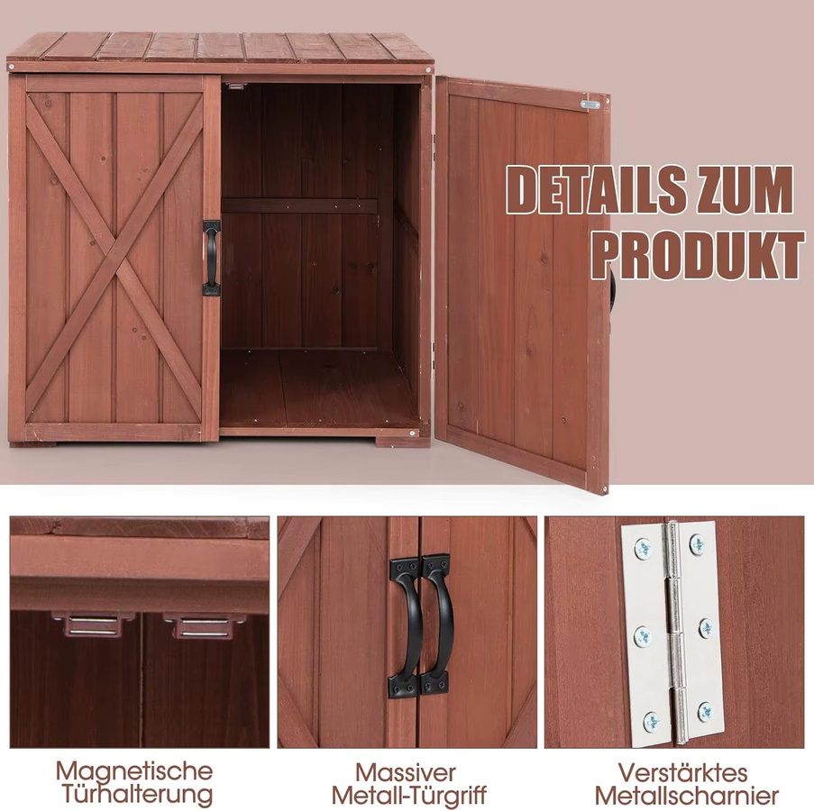 GOFLAME Holz-Aufbewahrungsschrank aus massivem Tannenholz in Braun mit Doppeltüren und internen Regalböden, B/T/H: 77 x 56 x 72 cm - Bild 4
