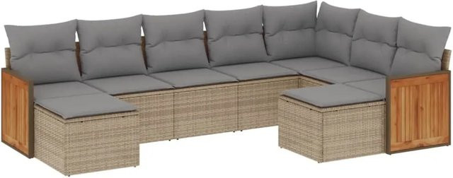 vidaXL 9-tlg Garten-Sofagarnitur aus Poly-Rattan und Akazienholz in Beige mit Kissen Modell 198 - Bild 1