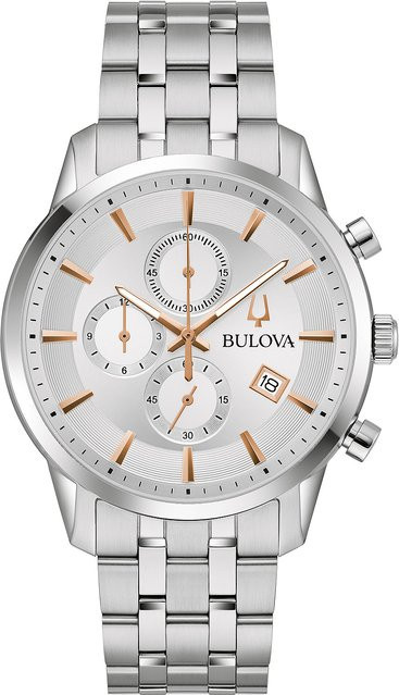Bulova Chronograph Herrenuhr, Quarz, Edelstahl, 41 mm, Silber, 3 ATM - Bild 1