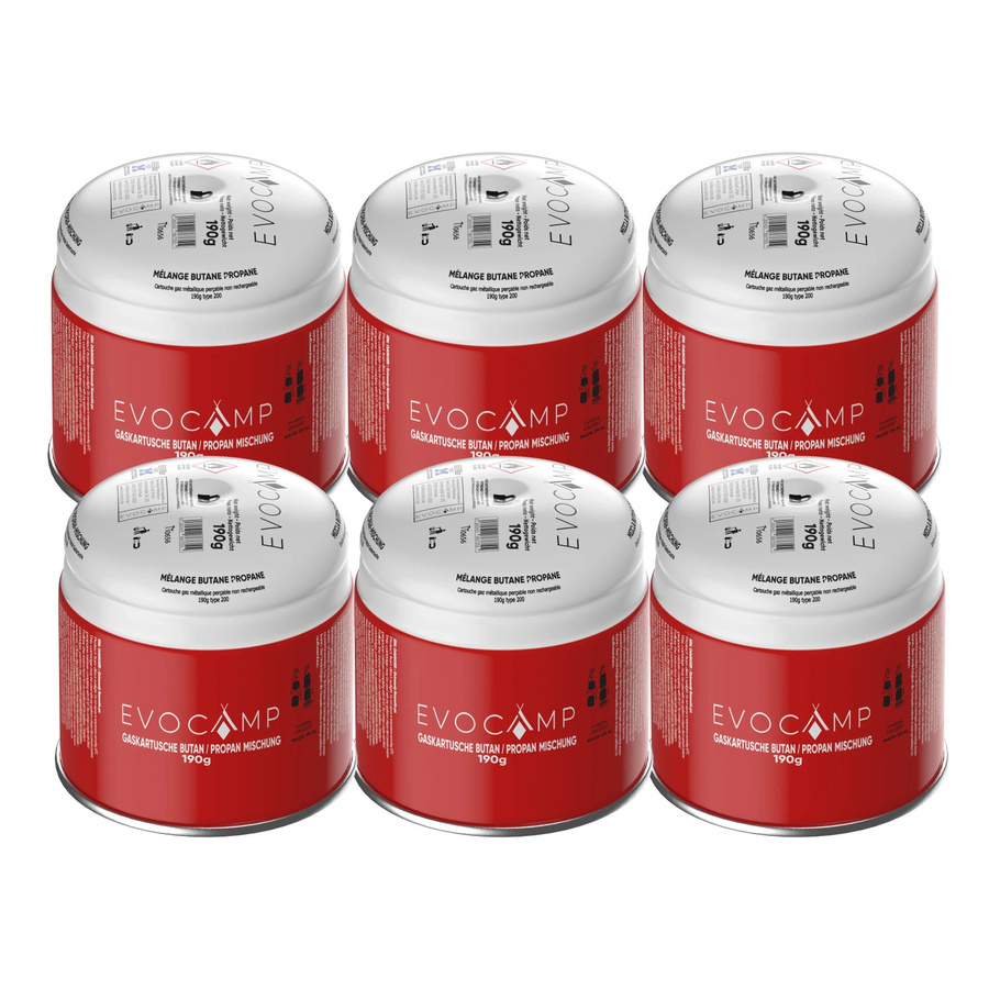 Evocamp Gaskartusche 6er Set Butan Propan 190g Stechkartusche Typ 200 EN417 mit Sicherheitsventil für Gaskocher - Bild 2