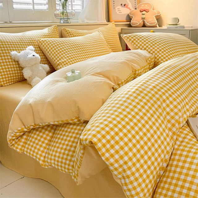 Bin Chi Textiles Bettwäsche-Set mit Karomuster in Gelb, bestehend aus 1 Bettbezug und 2 Kissenbezügen, B/H: 135 x 200 cm - Bild 1