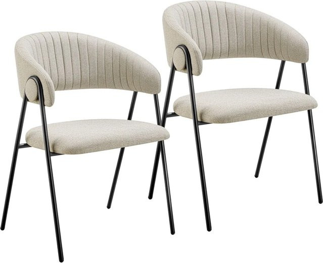 2er Set Tectake Armlehnstühle Bedano aus Webstoff, gepolstert, Beige, B/T/H: 58 x 60 x 85 cm - Bild 1