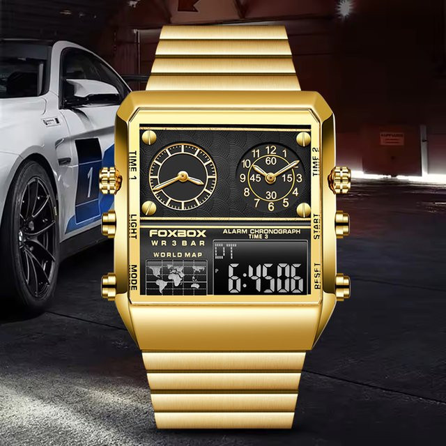 FOXBOX Armbanduhr, Quarz, Edelstahl, Gold, Herren - Bild 1