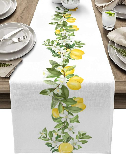 JMG Household Supplies Tischläufer aus Leinen mit Zitronenblüten-Design in Weiß, B/T: 150 x 33 cm - Bild 1