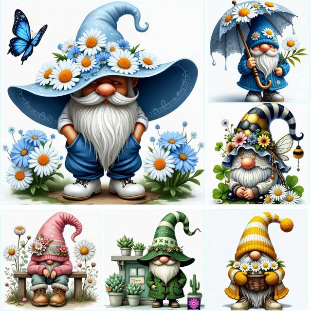 Potdemiel DIY Diamond Painting Set Floral Gänseblümchen und Zwerg in Multicolor, B/H: 20 x 20 cm - Bild 1