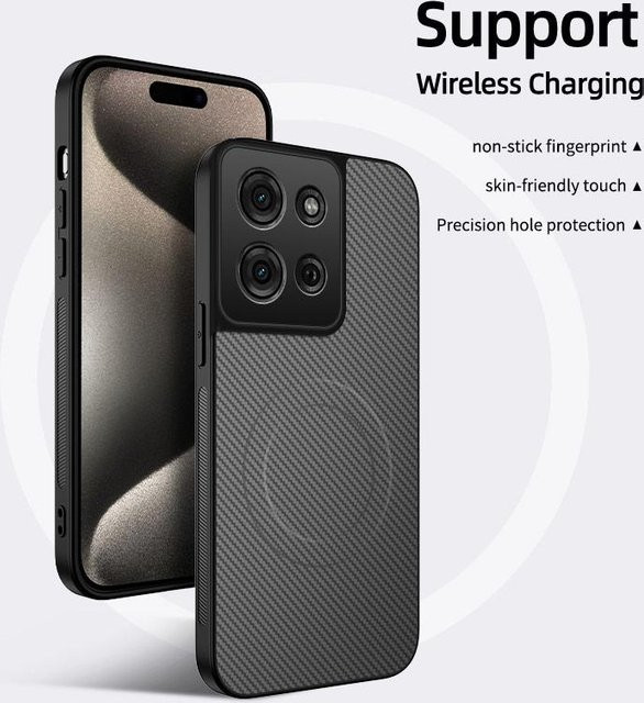 Motorola G86 Power Handyhülle mit Kohlefaser-Design und Linsenschutz in Schwarz - Bild 1
