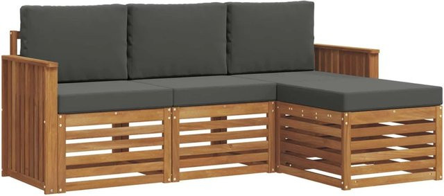 vidaXL Sofagarnitur 4-teilig aus Massivholz Akazie in Natur und Anthrazit mit L-Form und Sitzkissen - Bild 1