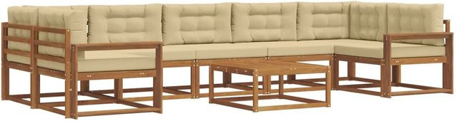 vidaXL Outdoor-Sofagarnitur L-Form aus Akazienholz mit 8 Kissen in Natur und Beige - Bild 1