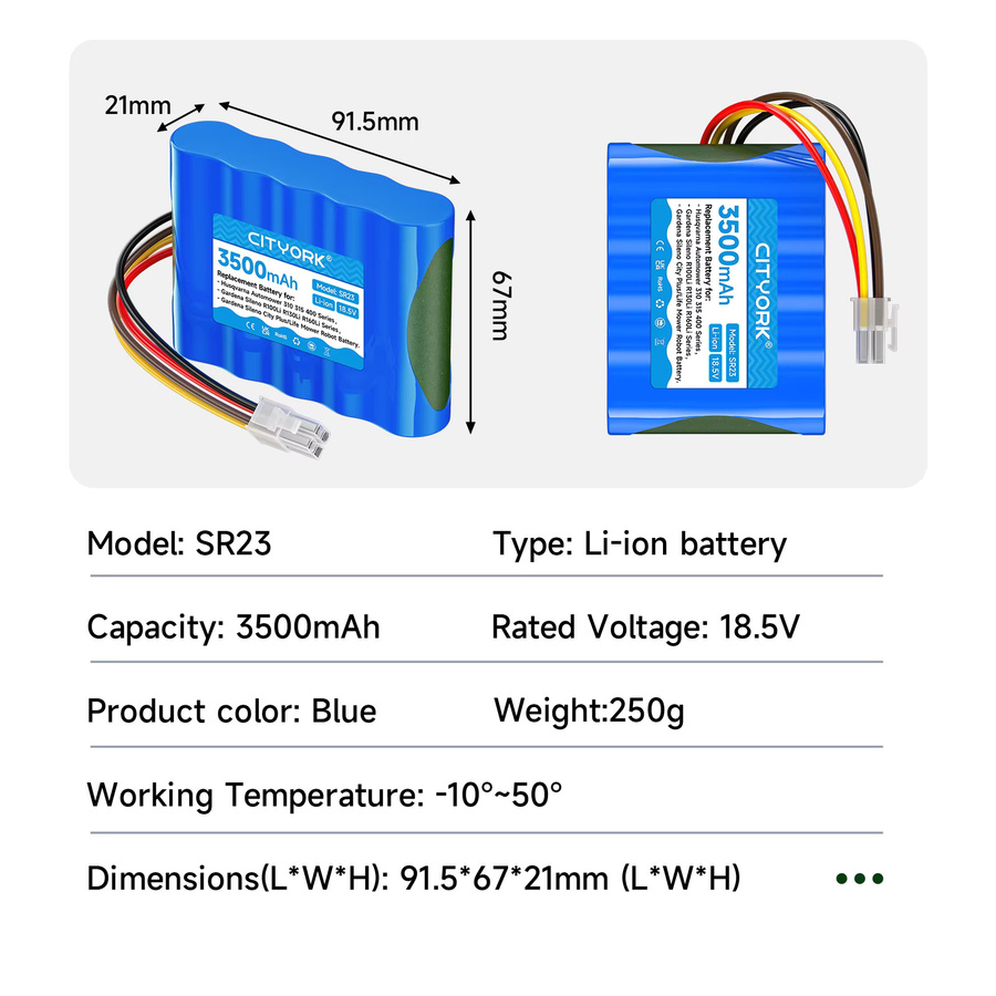 CITYORK Akku 18,5V 3500mAh für Gardena Sileno R100Li R130Li R160Li Serie sowie Automower 315 Modell 2015 und Automower 315X Modell 2018 in Blau - Bild 4